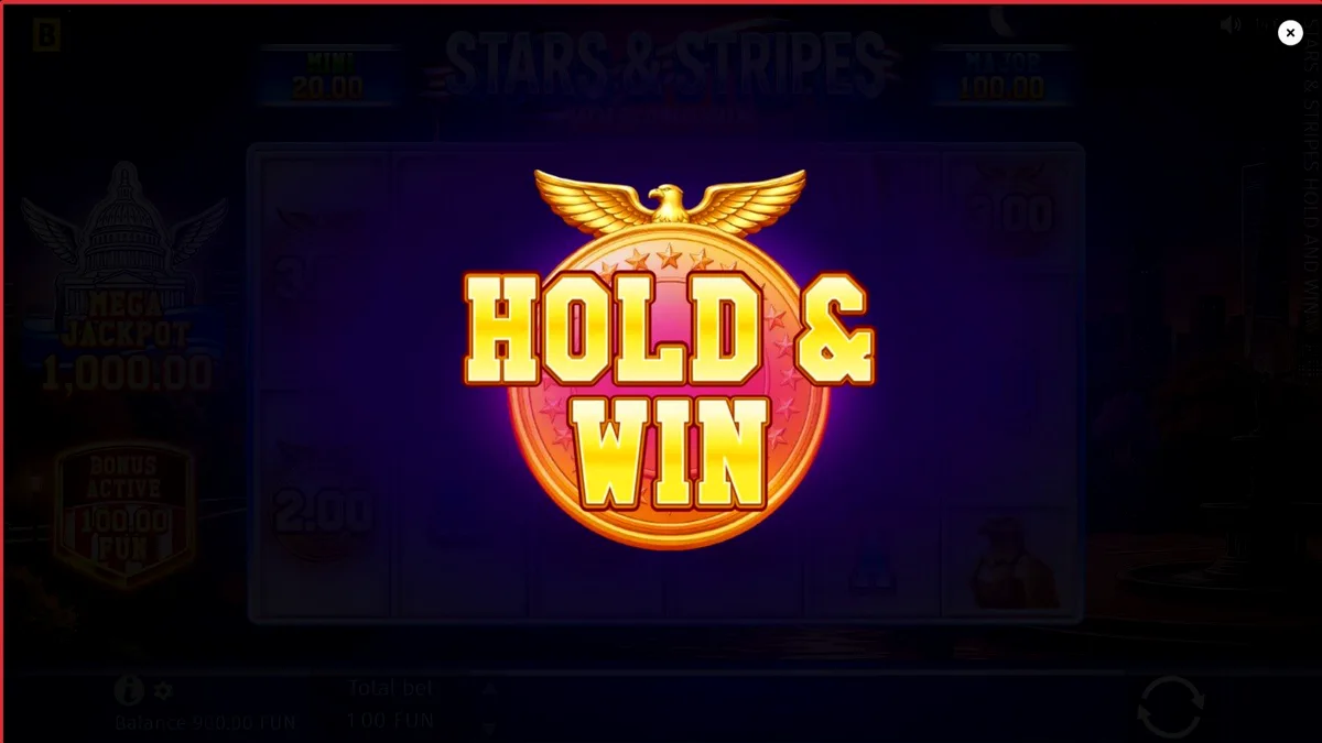 Tampilan visual slot Stars & Stripes Hold and Win dengan tema patriotik Amerika